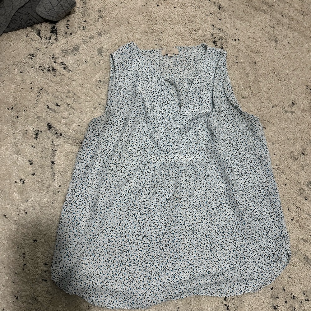 LOFT Sleeveless Patterned Blouse - Blue and White